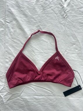NWT Oner Active EnhanceLift Minimal Halter Neck Bralette Size L Burnt Maroon